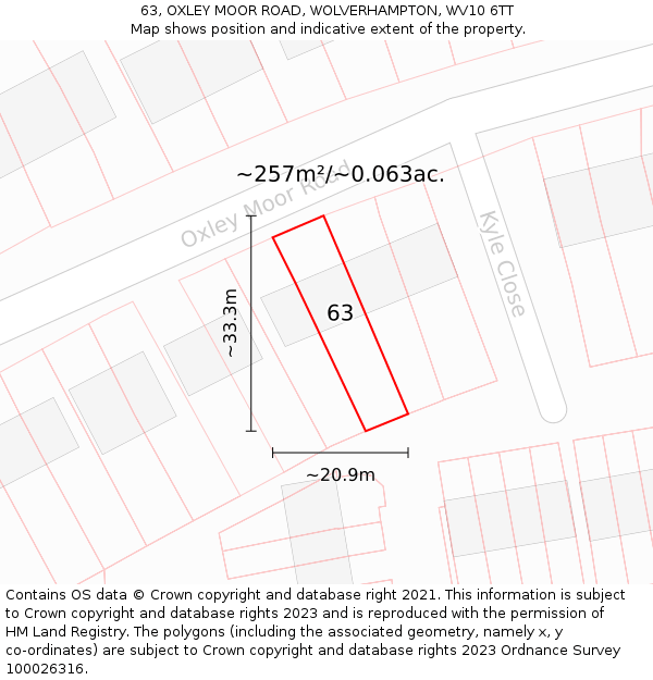 63, OXLEY MOOR ROAD, WOLVERHAMPTON, WV10 6TT: Plot and title map