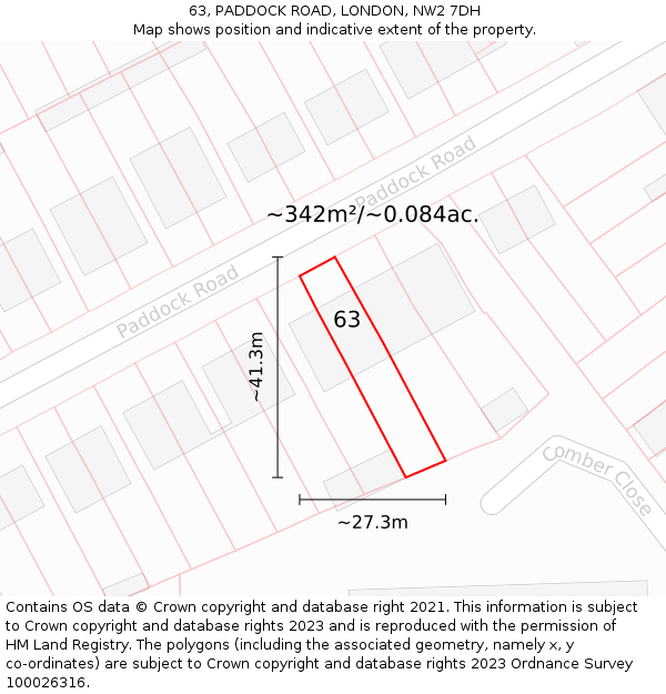 63, PADDOCK ROAD, LONDON, NW2 7DH: Plot and title map