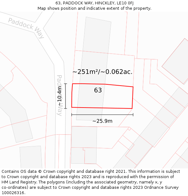 63, PADDOCK WAY, HINCKLEY, LE10 0FJ: Plot and title map