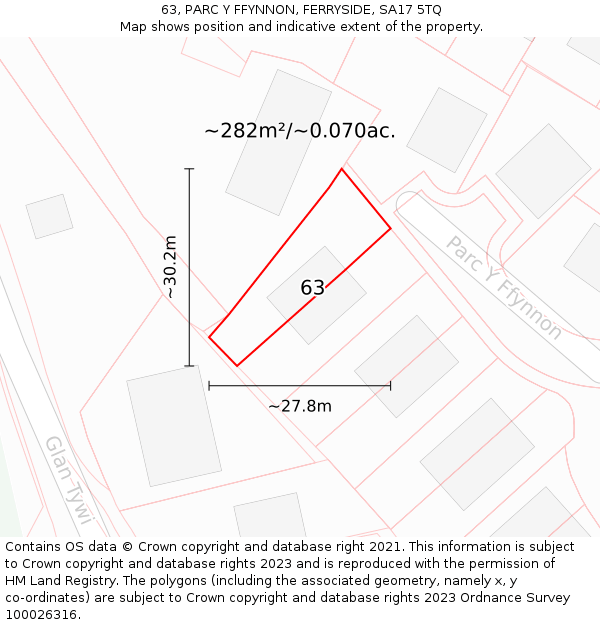 63, PARC Y FFYNNON, FERRYSIDE, SA17 5TQ: Plot and title map