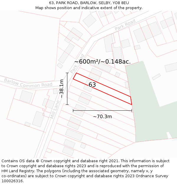 63, PARK ROAD, BARLOW, SELBY, YO8 8EU: Plot and title map