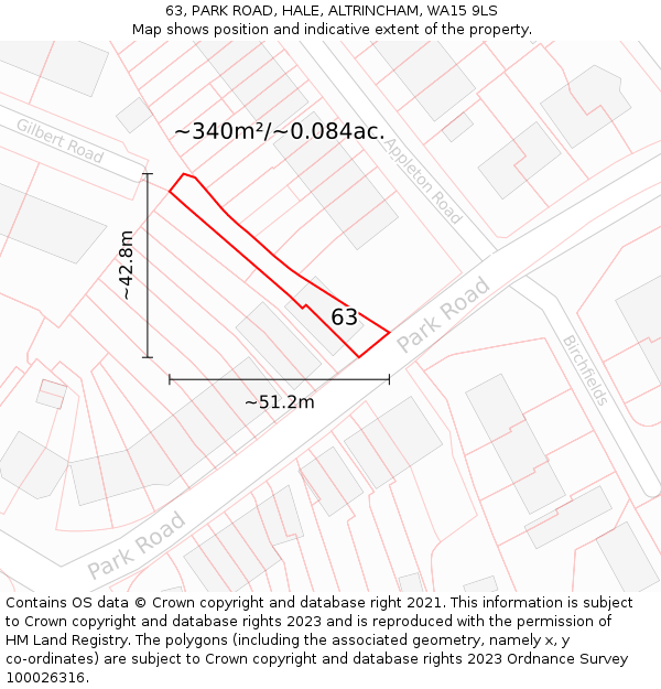 63, PARK ROAD, HALE, ALTRINCHAM, WA15 9LS: Plot and title map