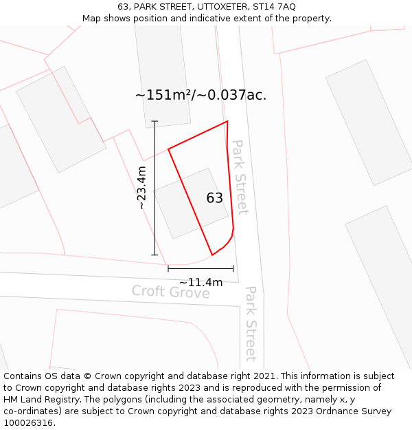 63, PARK STREET, UTTOXETER, ST14 7AQ: Plot and title map