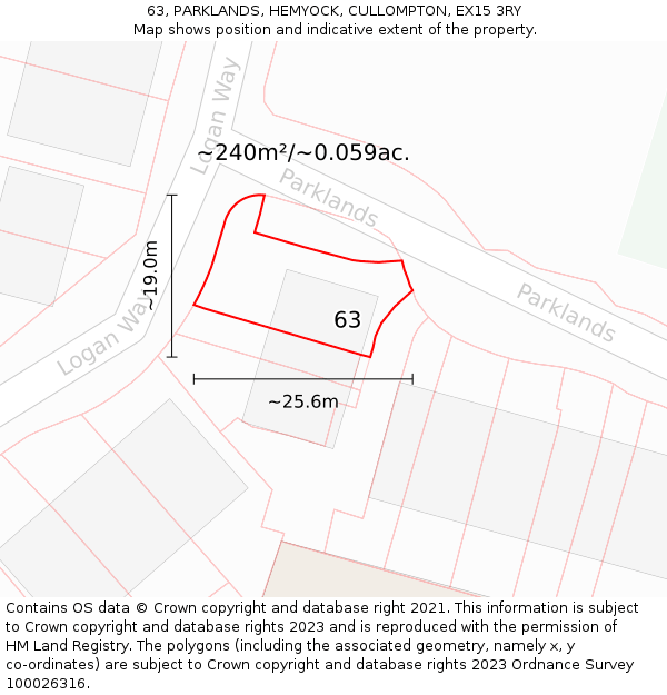 63, PARKLANDS, HEMYOCK, CULLOMPTON, EX15 3RY: Plot and title map
