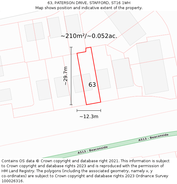 63, PATERSON DRIVE, STAFFORD, ST16 1WH: Plot and title map