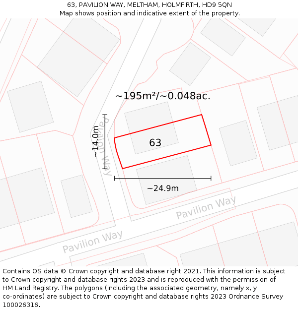 63, PAVILION WAY, MELTHAM, HOLMFIRTH, HD9 5QN: Plot and title map