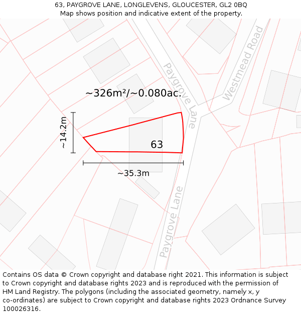 63, PAYGROVE LANE, LONGLEVENS, GLOUCESTER, GL2 0BQ: Plot and title map