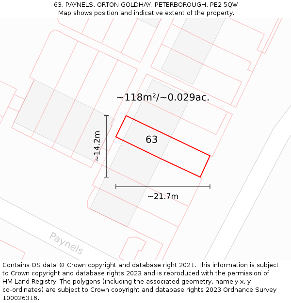 63, PAYNELS, ORTON GOLDHAY, PETERBOROUGH, PE2 5QW: Plot and title map