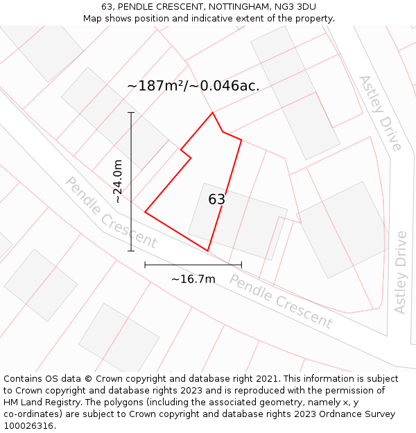 63, PENDLE CRESCENT, NOTTINGHAM, NG3 3DU: Plot and title map
