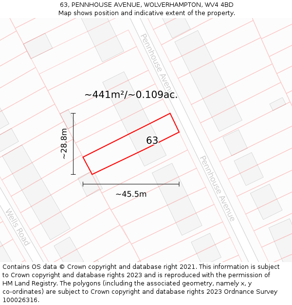 63, PENNHOUSE AVENUE, WOLVERHAMPTON, WV4 4BD: Plot and title map