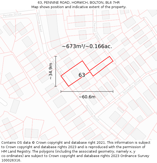 63, PENNINE ROAD, HORWICH, BOLTON, BL6 7HR: Plot and title map