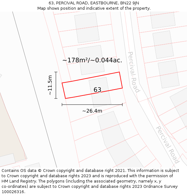 63, PERCIVAL ROAD, EASTBOURNE, BN22 9JN: Plot and title map