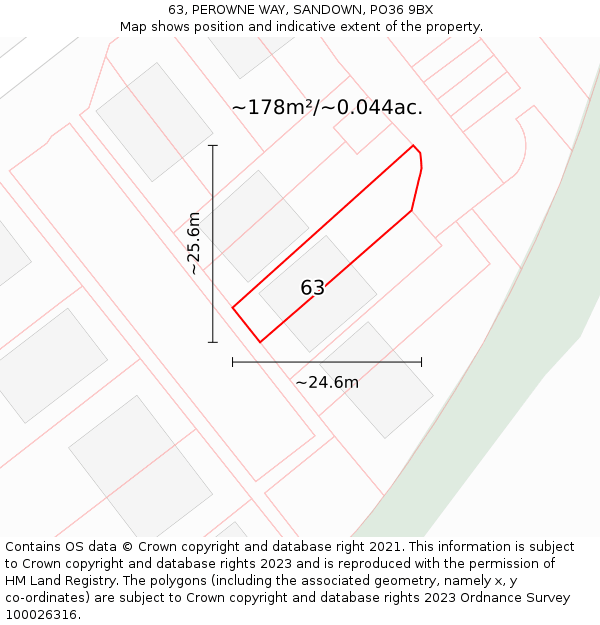 63, PEROWNE WAY, SANDOWN, PO36 9BX: Plot and title map