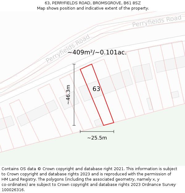 63, PERRYFIELDS ROAD, BROMSGROVE, B61 8SZ: Plot and title map