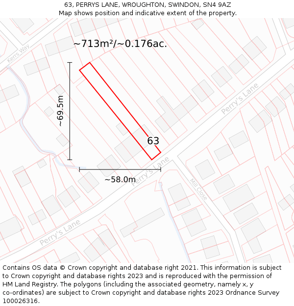 63, PERRYS LANE, WROUGHTON, SWINDON, SN4 9AZ: Plot and title map