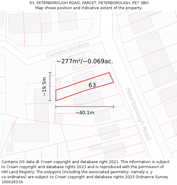 63, PETERBOROUGH ROAD, FARCET, PETERBOROUGH, PE7 3BH: Plot and title map