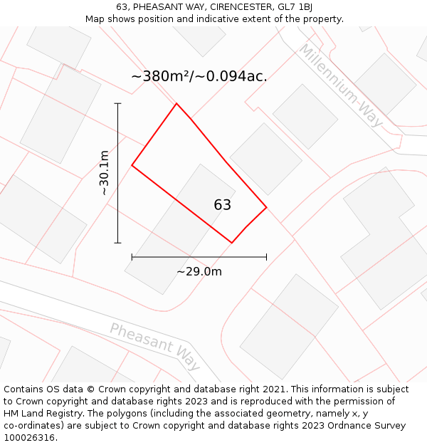 63, PHEASANT WAY, CIRENCESTER, GL7 1BJ: Plot and title map