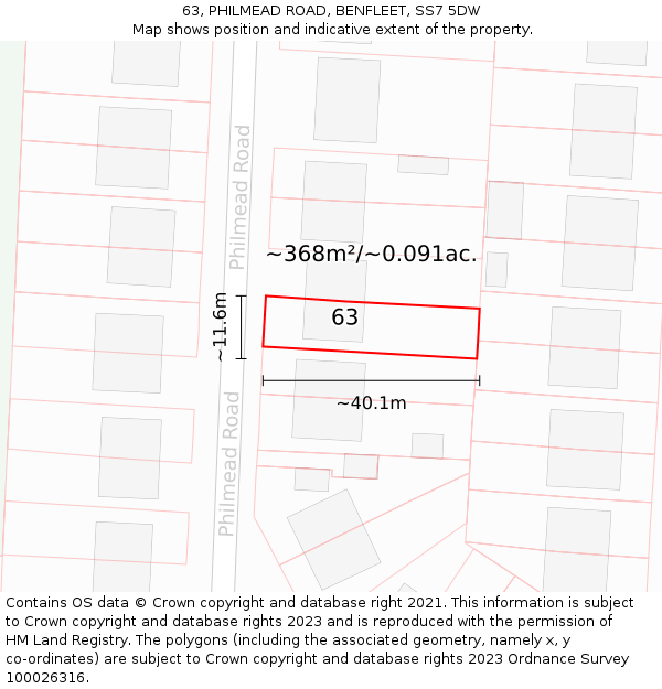 63, PHILMEAD ROAD, BENFLEET, SS7 5DW: Plot and title map