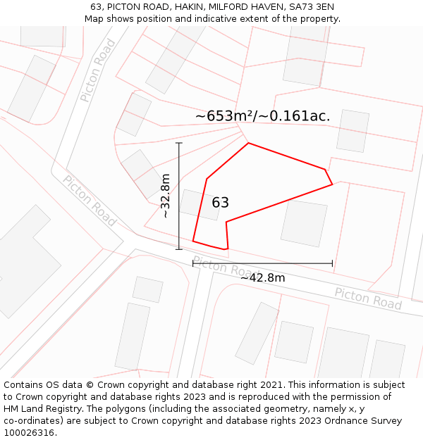 63, PICTON ROAD, HAKIN, MILFORD HAVEN, SA73 3EN: Plot and title map