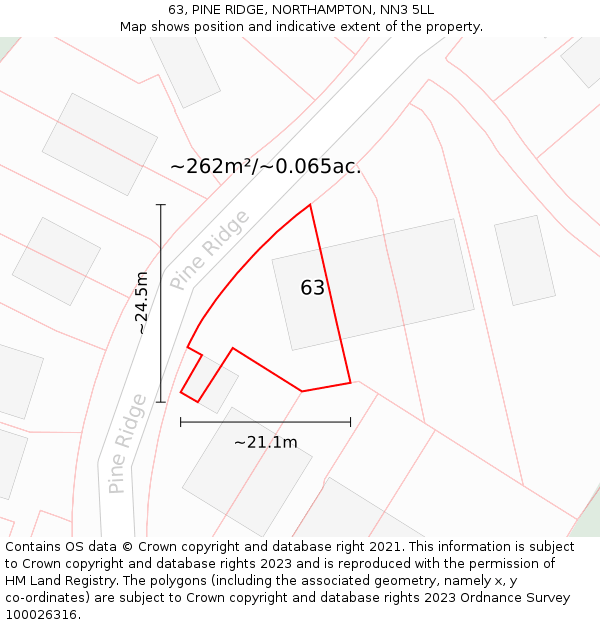 63, PINE RIDGE, NORTHAMPTON, NN3 5LL: Plot and title map