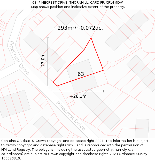 63, PINECREST DRIVE, THORNHILL, CARDIFF, CF14 9DW: Plot and title map