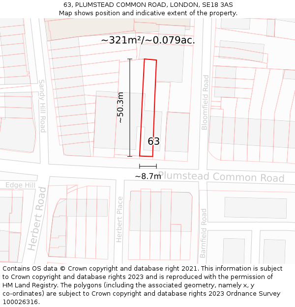 63, PLUMSTEAD COMMON ROAD, LONDON, SE18 3AS: Plot and title map