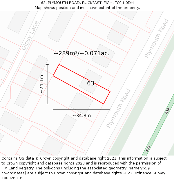 63, PLYMOUTH ROAD, BUCKFASTLEIGH, TQ11 0DH: Plot and title map