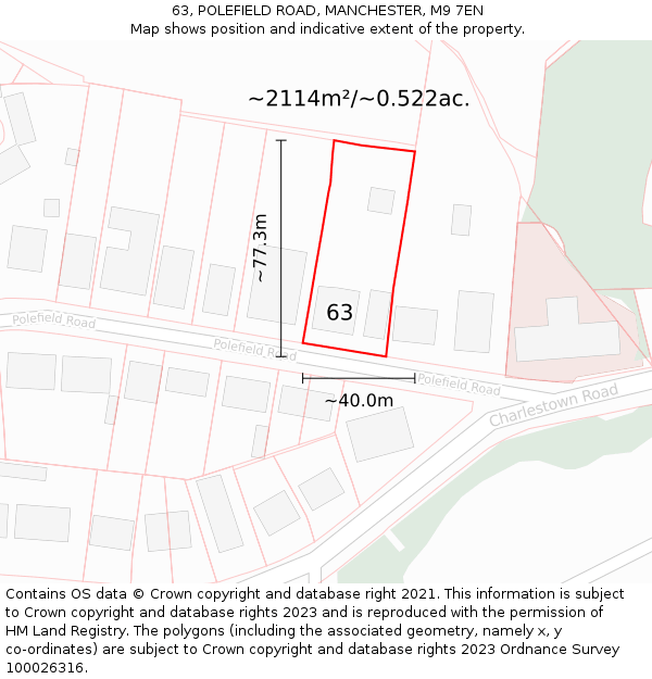 63, POLEFIELD ROAD, MANCHESTER, M9 7EN: Plot and title map