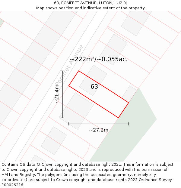 63, POMFRET AVENUE, LUTON, LU2 0JJ: Plot and title map