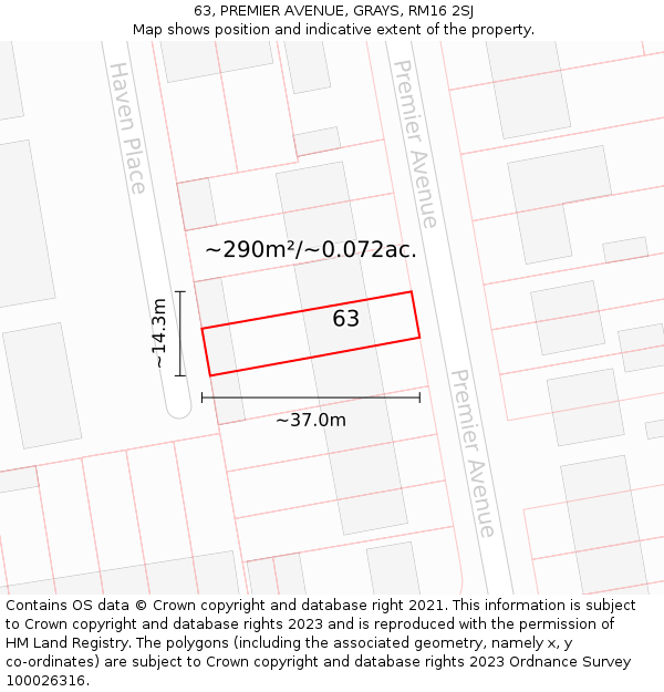 63, PREMIER AVENUE, GRAYS, RM16 2SJ: Plot and title map