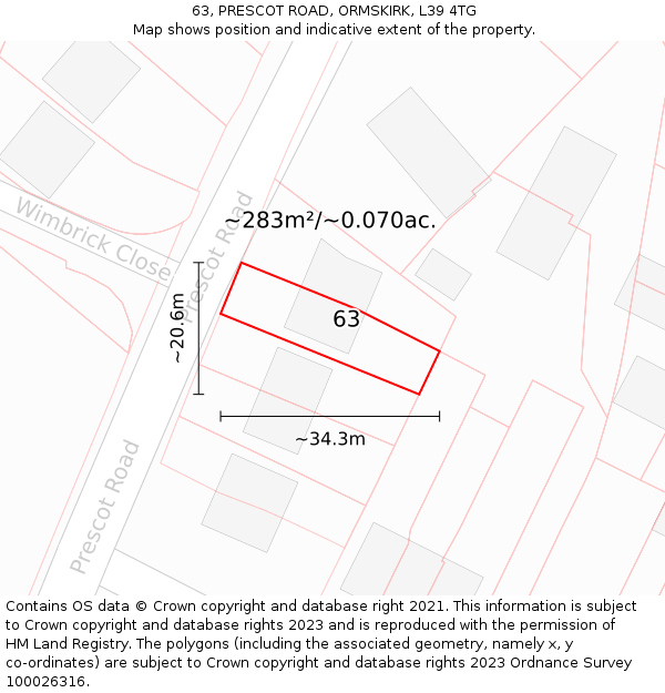 63, PRESCOT ROAD, ORMSKIRK, L39 4TG: Plot and title map