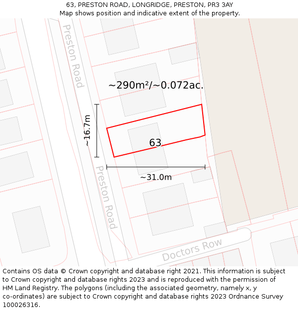 63, PRESTON ROAD, LONGRIDGE, PRESTON, PR3 3AY: Plot and title map