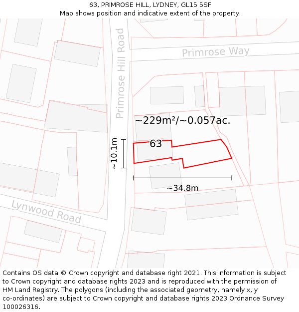 63, PRIMROSE HILL, LYDNEY, GL15 5SF: Plot and title map
