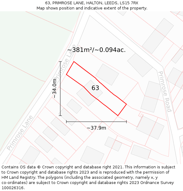 63, PRIMROSE LANE, HALTON, LEEDS, LS15 7RX: Plot and title map