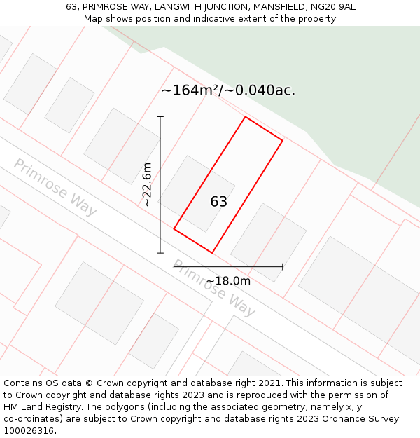 63, PRIMROSE WAY, LANGWITH JUNCTION, MANSFIELD, NG20 9AL: Plot and title map