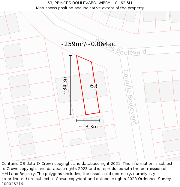 63, PRINCES BOULEVARD, WIRRAL, CH63 5LL: Plot and title map