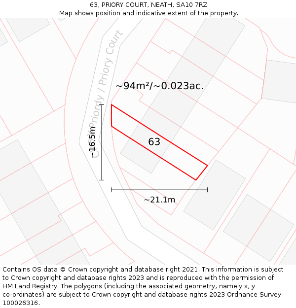 63, PRIORY COURT, NEATH, SA10 7RZ: Plot and title map