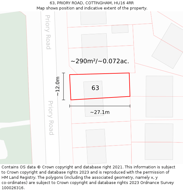 63, PRIORY ROAD, COTTINGHAM, HU16 4RR: Plot and title map