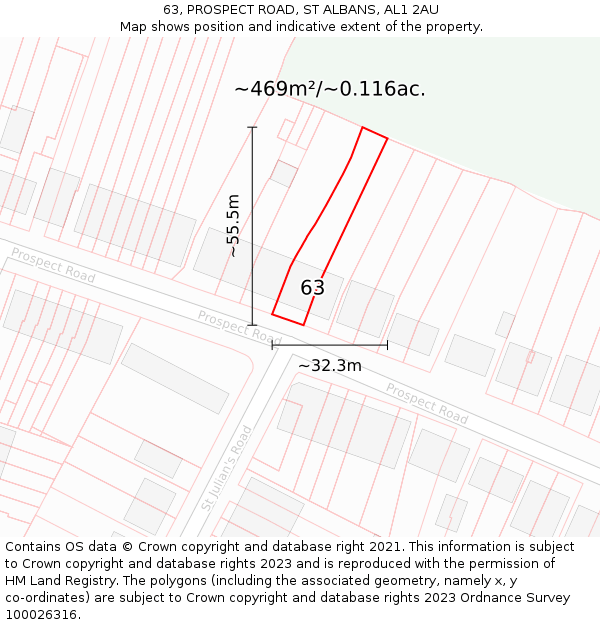 63, PROSPECT ROAD, ST ALBANS, AL1 2AU: Plot and title map