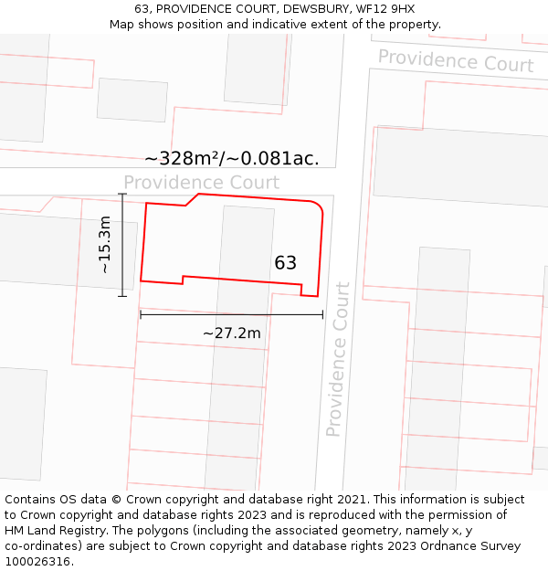 63, PROVIDENCE COURT, DEWSBURY, WF12 9HX: Plot and title map