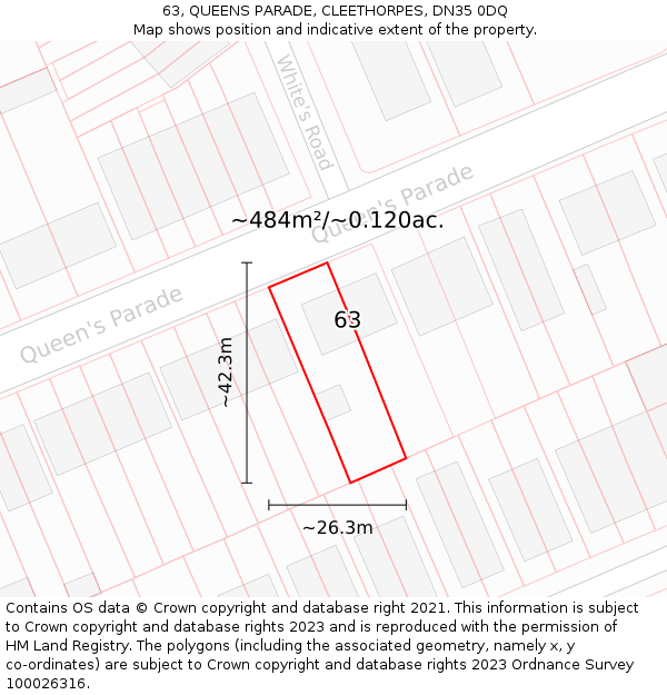 63, QUEENS PARADE, CLEETHORPES, DN35 0DQ: Plot and title map