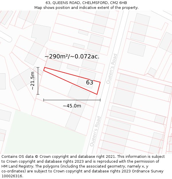 63, QUEENS ROAD, CHELMSFORD, CM2 6HB: Plot and title map