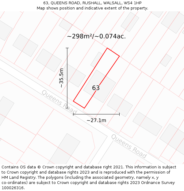 63, QUEENS ROAD, RUSHALL, WALSALL, WS4 1HP: Plot and title map