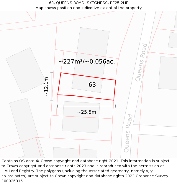 63, QUEENS ROAD, SKEGNESS, PE25 2HB: Plot and title map