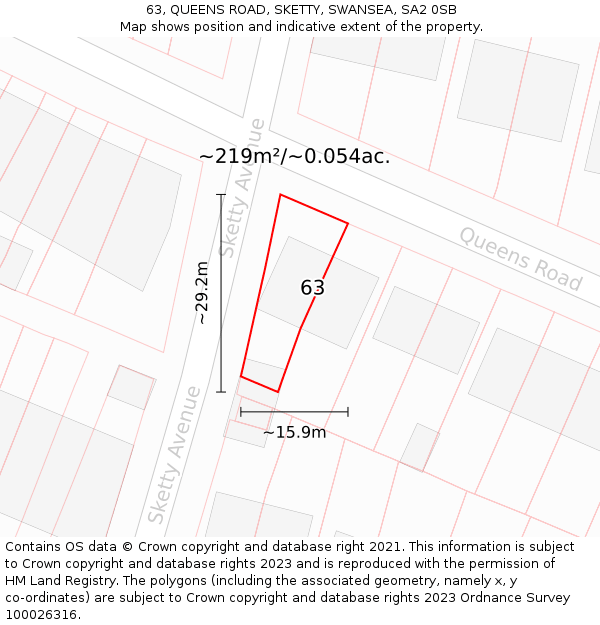 63, QUEENS ROAD, SKETTY, SWANSEA, SA2 0SB: Plot and title map