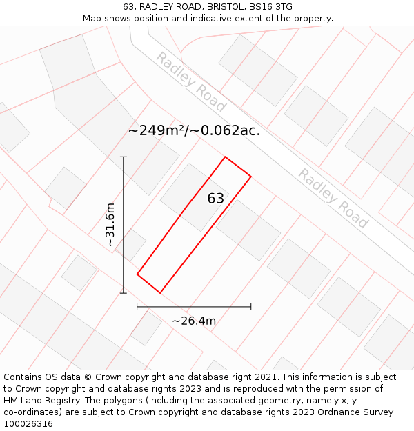 63, RADLEY ROAD, BRISTOL, BS16 3TG: Plot and title map