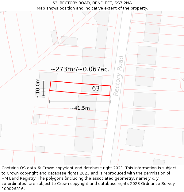 63, RECTORY ROAD, BENFLEET, SS7 2NA: Plot and title map