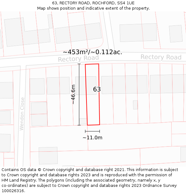 63, RECTORY ROAD, ROCHFORD, SS4 1UE: Plot and title map