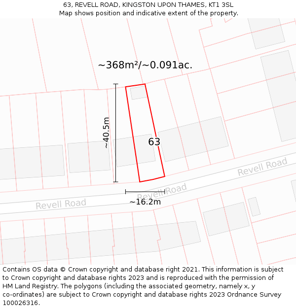 63, REVELL ROAD, KINGSTON UPON THAMES, KT1 3SL: Plot and title map