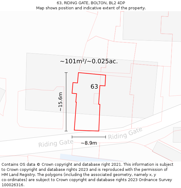 63, RIDING GATE, BOLTON, BL2 4DP: Plot and title map